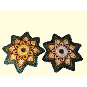Victorian Handmade Petal Flowers Crochet Set Of Two